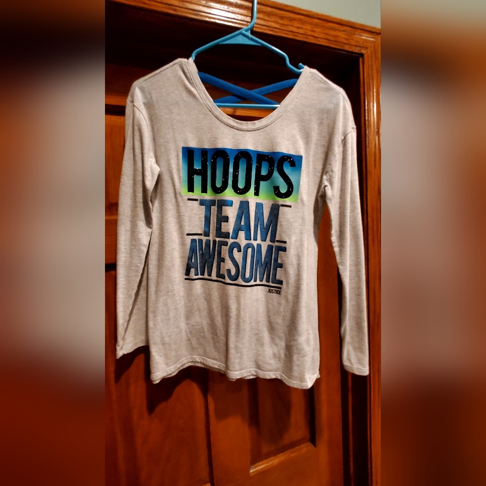 Justice Girls Active Top, size 14, long sleeve, barely worn, perfect shape, grey